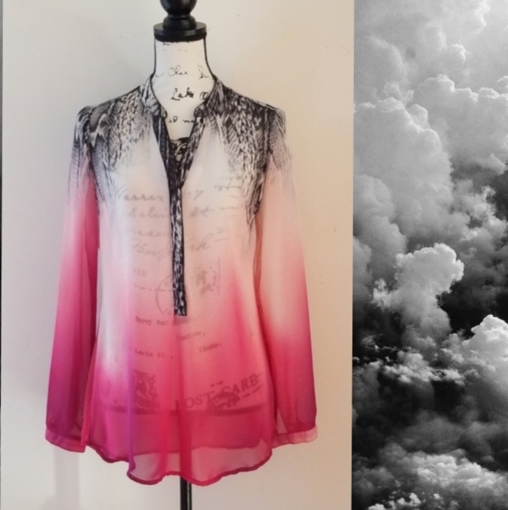 NY Collection Snake Print Ombre Pink Sheer Tunic